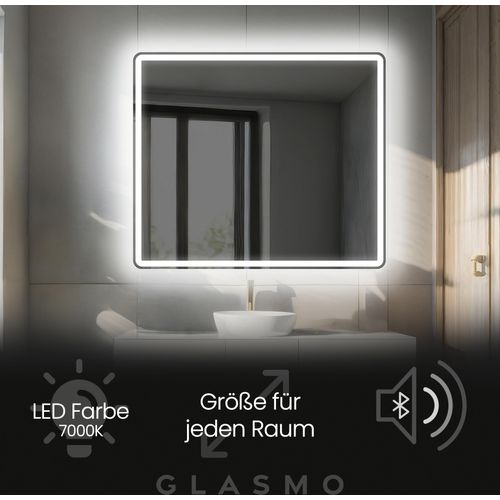 Badspiegel mit LED Beleuchtung 150x100 cm Naomi - Horizontal Abgerundet Spiegel mit Beleuchtung - Kaltweiß 7000K - Badezimmerspiegel Lichtspiegel mit Bluetooth-Lautsprecher Image