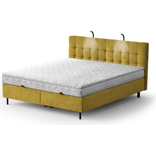 Boxspringbett - MUNA 180x200cm Bett mit Stauraum Schlafzimmer Ehebett (Yellow - Aston 08)
