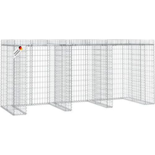DELUKE® 3er Gabionen Mülltonnenbox ESOL mit Dach | 120x270x91cm| Mülltonnenverkleidung für 3 Tonnen Gabionenwand Müllbox aus Steinen Mülltonnenschutz Mülltonnendach