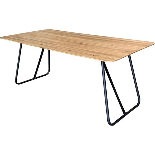 Esstisch 200x100cm mit runder Kante, Wildeiche massiv geölt, Metallfußgestell, TISDALE-69