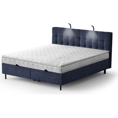 Boxspringbett - MUNA 180x200cm Bett mit Stauraum Schlafzimmer Ehebett (Deep Blue - Aston 26)