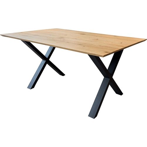 Esstisch 180x90cm mit Schweizer Kante, Wildeiche massiv geölt, Metallfußgestell, TISDALE-69