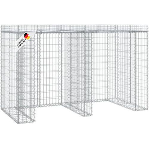 DELUKE® 2er Gabionen Mülltonnenbox ESOL mit Dach | 120x192x91cm| Mülltonnenverkleidung für 2 Tonnen Gabionenwand Müllbox aus Steinen Mülltonnenschutz Mülltonnendach