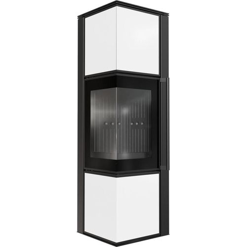 Kaminofen aus Stahl KRATKI TORA/M 8 kW Ø 150 Weißes Glaspaneel schwarz Verkleidung mit Türfeder