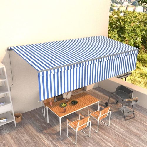 Markise Manuell Einziehbar mit Rollo 6x3 m Blau & Weiß 3069476