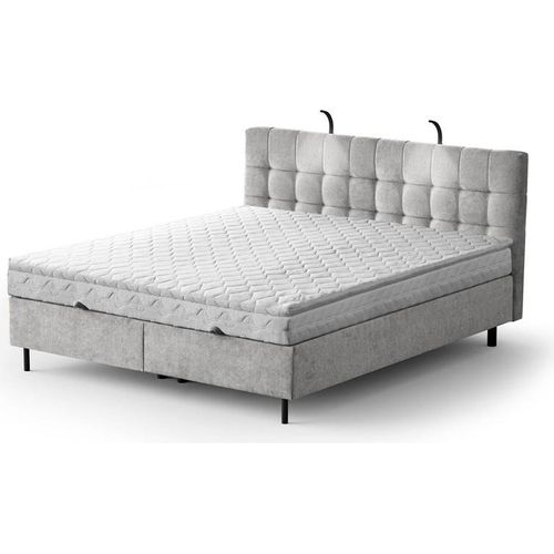 Boxspringbett - MUNA 180x200cm Bett mit Stauraum Schlafzimmer Ehebett (Silver- Aston 15)