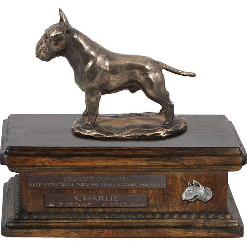 Bull Terrier, Bullterrier urne in Hundeasche, personalisierte Urne mit Statue, Holzurne mit Hund von Art-Dog