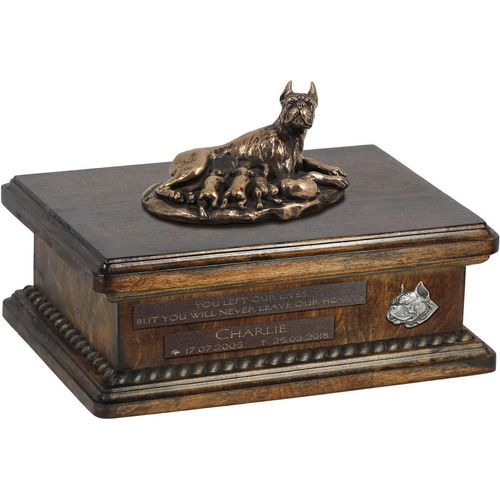 Boxer, Deutscher Boxer III urne in Hundeasche, personalisierte Urne mit Statue, Holzurne mit Hund von Art-Dog