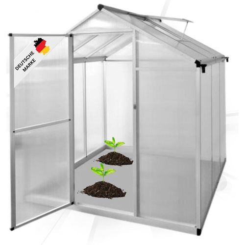 DELUKE® Anzucht Gewächshaus KLASSIK | 190x182x195cm | Aluminium Gewächshaus Treibhaus Tomatenhaus Frühbeet Pflanzenhaus | UV-Beständig, Schiebetür + Dachfenster