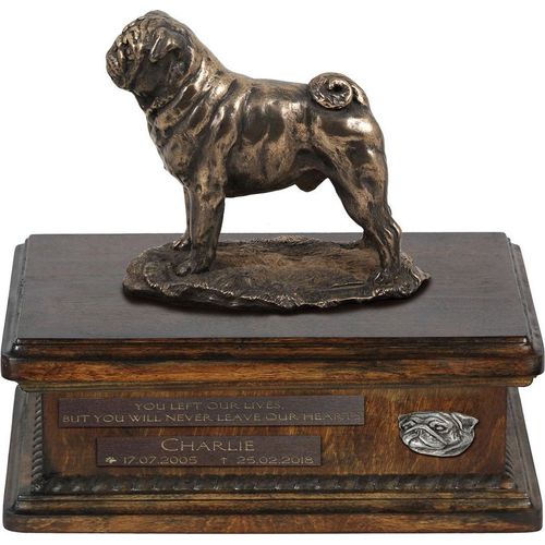 Mops, Pug, Carlin, Carlino, Doguillo I urne in Hundeasche, personalisierte Urne mit Statue, Holzurne mit Hund von Art-Dog