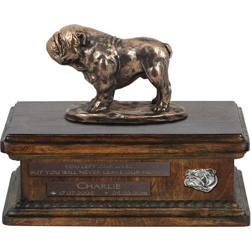 Bulldogge I urne in Hundeasche, personalisierte Urne mit Statue, Holzurne mit Hund von Art-Dog