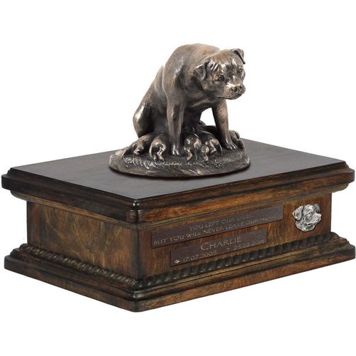 Rottweiler II urne in Hundeasche, personalisierte Urne mit Statue, Holzurne mit Hund von Art-Dog