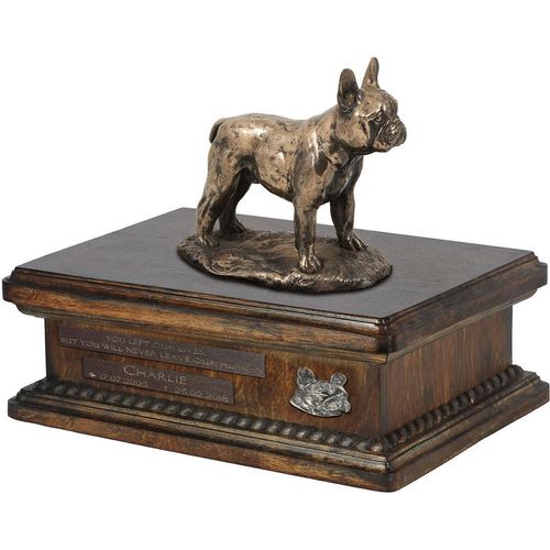 Französische Bulldogge urne in Hundeasche, personalisierte Urne mit Statue, Holzurne mit Hund von Art-Dog