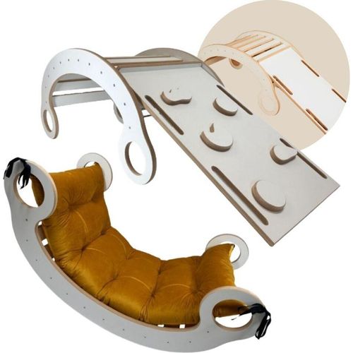 Montessori Kletterbogen mit rutsche Kinder Baby Regenbogenwippe Babywippe mit weichem karmell Kissen Rutsche Kletterwand Gleichgewichts