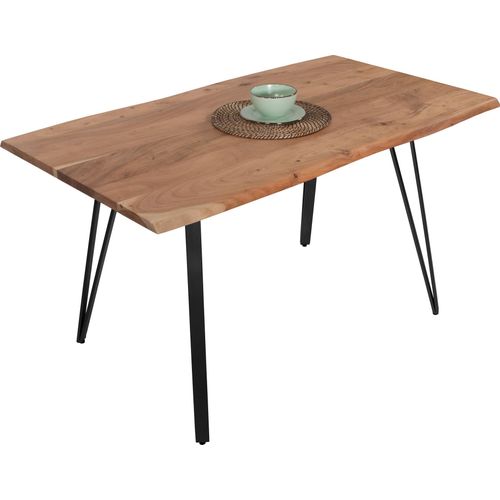 Esstisch Baumkante 120 x 80 cm Akazie massiv naturfarben Metallgestell Schwarz CELIA