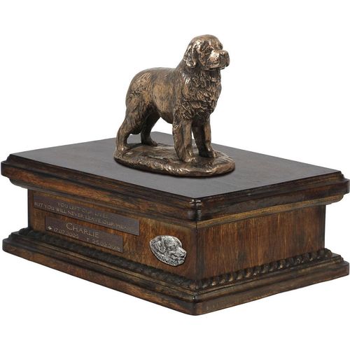Neufundländer, Newfoundland urne in Hundeasche, personalisierte Urne mit Statue, Holzurne mit Hund von Art-Dog