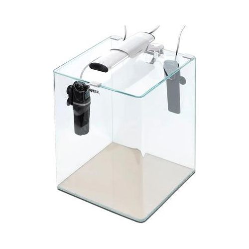Aquarium OptiBent 20 weiss, ca. 19 l mit LED Beleuchtung, Heizer, Innenfilter und Unterlage, Weißglas Nanoaquarium