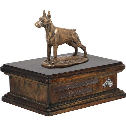 Dobermann I urne in Hundeasche, personalisierte Urne mit Statue, Holzurne mit Hund von Art-Dog