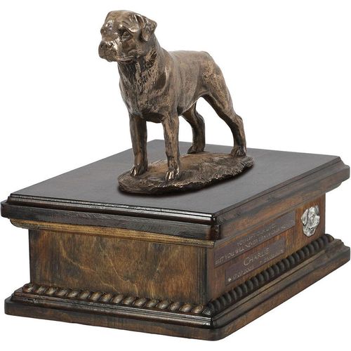 Rottweiler urne in Hundeasche, personalisierte Urne mit Statue, Holzurne mit Hund von Art-Dog