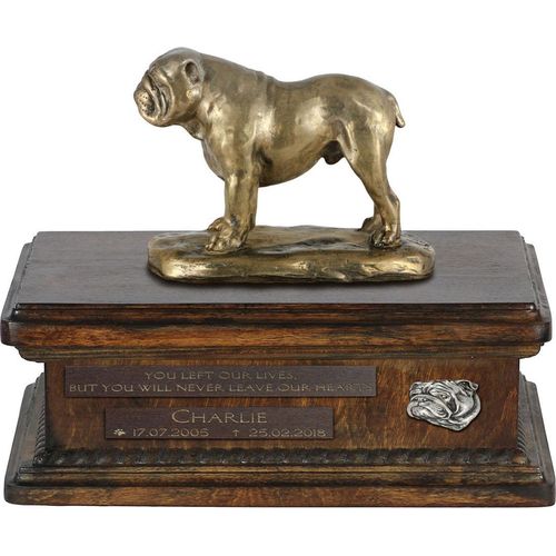 Bulldog, Englische Bulldogge urne in Hundeasche, personalisierte Urne mit Statue, Holzurne mit Hund von Art-Dog