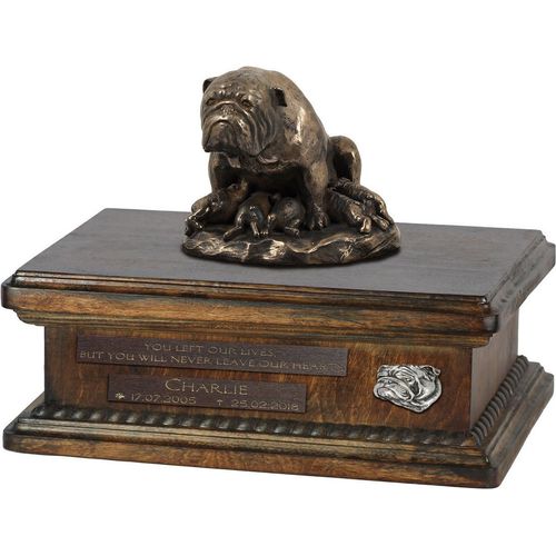 Bulldogge III urne in Hundeasche, personalisierte Urne mit Statue, Holzurne mit Hund von Art-Dog