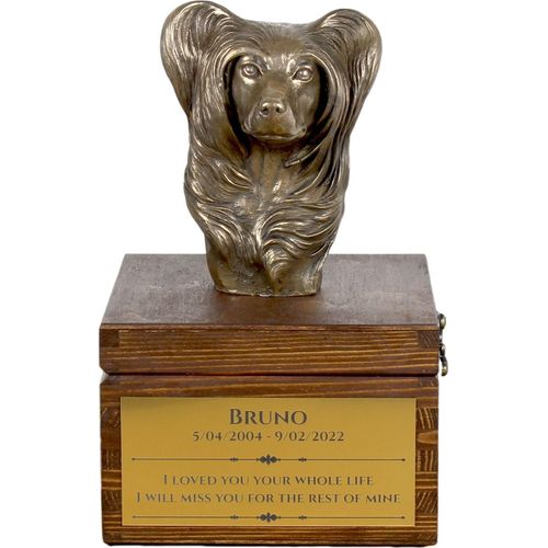 Chinesischer Schopfhund - Eine Ascheurne für Hunde mit einer Statuette, eine kleine Urne für Hunde, eine personalisierte Urne mit dem Porträt eines Hundes von der Marke Art-Dog.