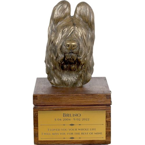 Briard, Berger de Brie - Eine Ascheurne für Hunde mit einer Statuette, eine kleine Urne für Hunde, eine personalisierte Urne mit dem Porträt eines Hundes von der Marke Art-Dog.