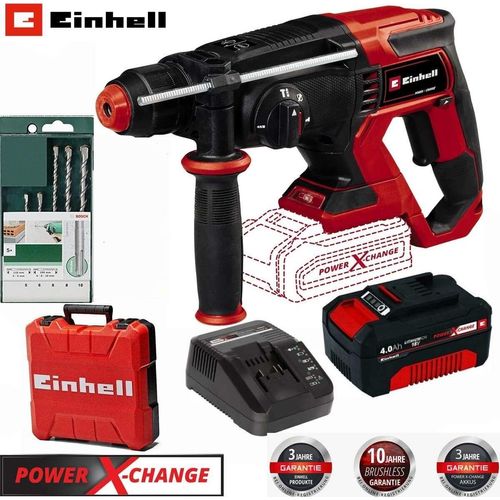 Einhell Bohrhammer TE-HD 18/20 Li- 18V Akku 4.0 Ah + Boschl Bohrer Set 5 tlg.
