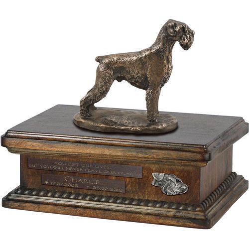 Schnauzer III urne in Hundeasche, personalisierte Urne mit Statue, Holzurne mit Hund von Art-Dog