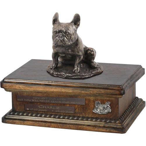 Französische Bulldogge IV urne in Hundeasche, personalisierte Urne mit Statue, Holzurne mit Hund von Art-Dog