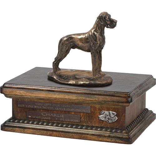 Deutsche Dogge, Ulmer Dogge, Große Dogge II urne in Hundeasche, personalisierte Urne mit Statue, Holzurne mit Hund von Art-Dog