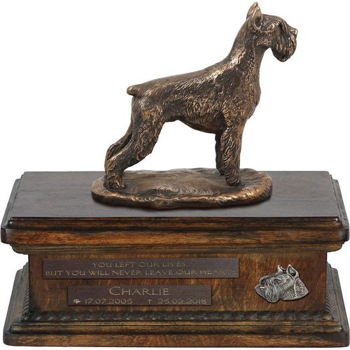 Schnauzer II urne in Hundeasche, personalisierte Urne mit Statue, Holzurne mit Hund von Art-Dog