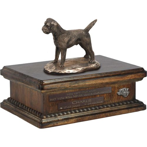 Border Terrier urne in Hundeasche, personalisierte Urne mit Statue, Holzurne mit Hund von Art-Dog