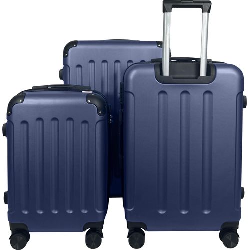 Reisetasche Koffer ABSTasche Trolley (Handgepäck-Mittel-Groß) Zwillingsrollen Dunkelblau 3er Set (M/L/XL)