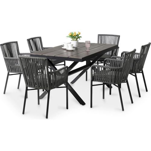 Gartenmöbel Set AFUERA aus Alu und Rope, moderne Outdoor Sitzgruppe in Holzoptik und Rope in schwarz und anthrazit, inkl. Sitzkissen, Terassenmöbel