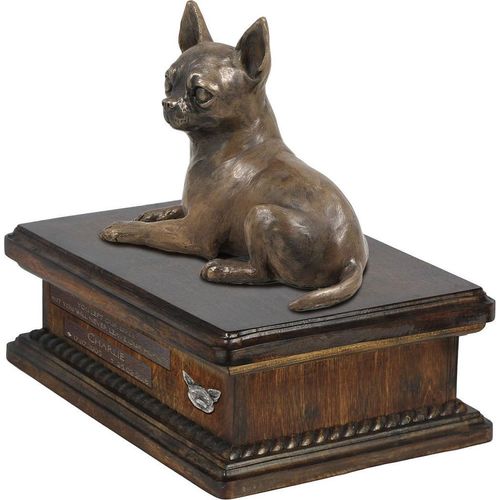 Chihuahua Kurzhaar urne in Hundeasche, personalisierte Urne mit Statue, Holzurne mit Hund von Art-Dog