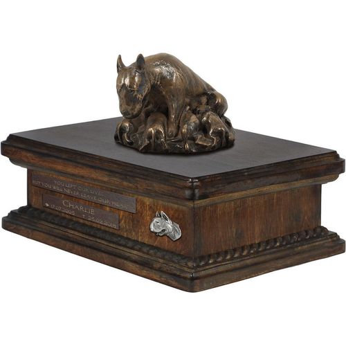 Bull Terrier VII urne in Hundeasche, personalisierte Urne mit Statue, Holzurne mit Hund von Art-Dog
