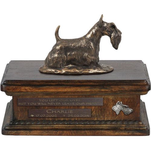 Schottischer Terrier, Scottish terrier urne in Hundeasche, personalisierte Urne mit Statue, Holzurne mit Hund von Art-Dog