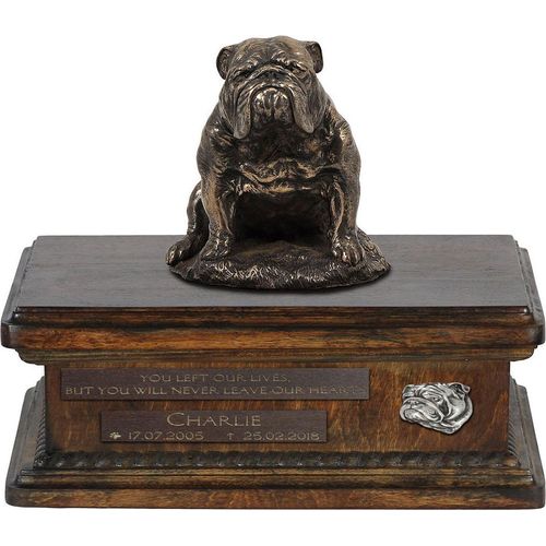 Bulldogge V urne in Hundeasche, personalisierte Urne mit Statue, Holzurne mit Hund von Art-Dog