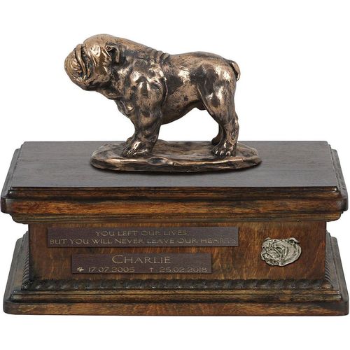 Bulldogge urne in Hundeasche, personalisierte Urne mit Statue, Holzurne mit Hund von Art-Dog
