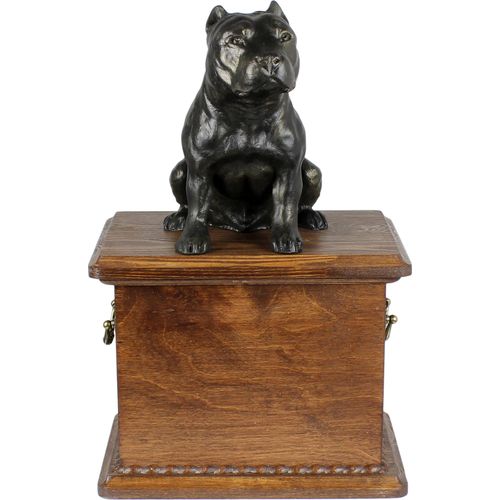 American Staffordshire Terrier, Amstaff - Hund Ascheurne, Holzurne mit Hundesilhouette, klassische Hund Ascheurne von der Marke Art-Dog