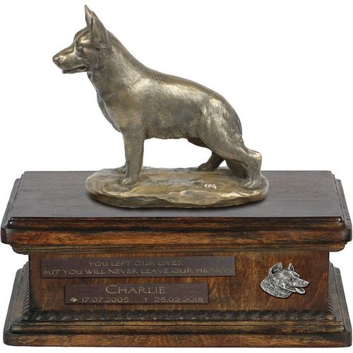 Deutscher Schäferhund urne in Hundeasche, personalisierte Urne mit Statue, Holzurne mit Hund von Art-Dog