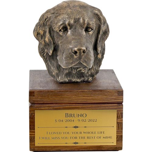 Golden Retriever - Eine Ascheurne für Hunde mit einer Statuette, eine kleine Urne für Hunde, eine personalisierte Urne mit dem Porträt eines Hundes von der Marke Art-Dog.