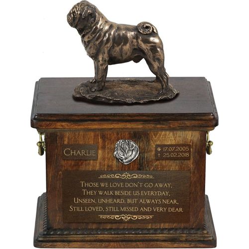 Mops, Pug, Carlin, Carlino, Doguillo - Eine Urne für die Asche eines Hundes, eine Urne mit einer Statue, eine personalisierte Hundeurne von der Marke Art-Dog.