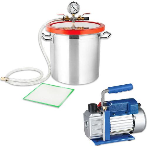 Set 70 l/min Vakuumpumpe + Entgasungskammer 28x28 Kunstharz Unterdruck Klima