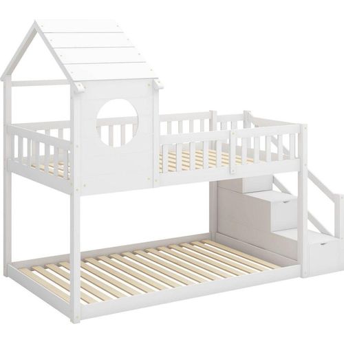 Baumhaus Kinderbett 90x200 cm Ins(ohne Matratze)weiß Kiefernholz Haus aus dem Bett kommen Doppelbett Kinderbett in Hausform Leiterschrank