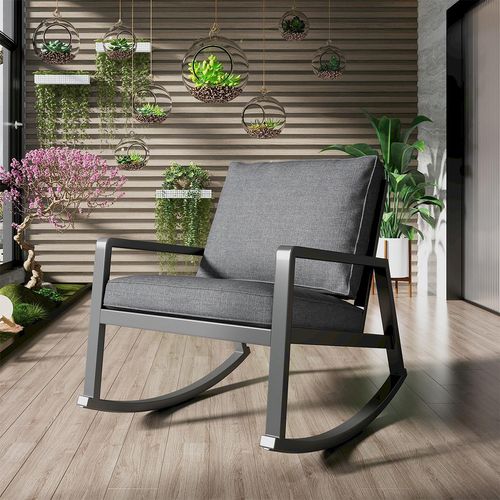 3-teiliger Schaukelstuhl Verandastuhl-Gesprächsset mit Glas-Couchtisch mit 2 Schaukelstühlen und 1 Glas-Couchtisch Relaxsessel Schaukelsessel