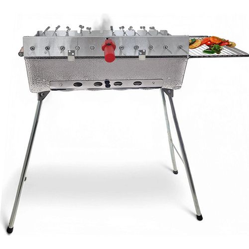 Mangal Astana Deluxe mit 11er Spießdreher Grillmotor USB und Powerbank BBQ Deckel Grillrost Ablage