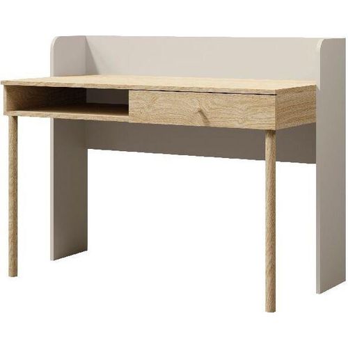 Schreibtisch 11 YUKI 124 cm mit Schubladen offene Einlegeböden Bücherregal Kinderzimmer Beige/Grau/Braun/Eukalyptus