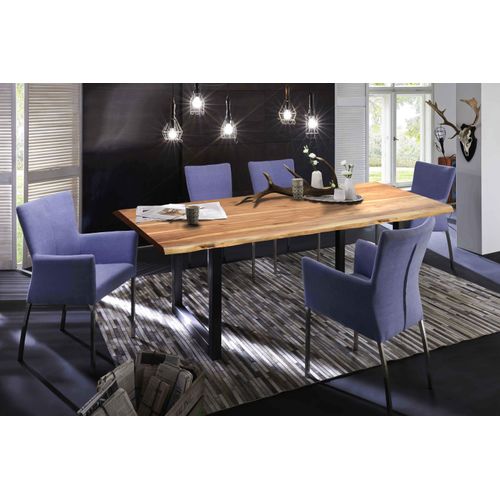 Tisch 220 x 100 cm, Platte natur, Gestell schwarz Akazie